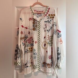 Johnny Was Biya Storybook Embroidered Silk Shirt